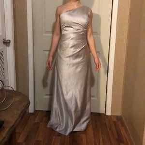 One-Shoulder Silver Bridesmaid/Prom Dress